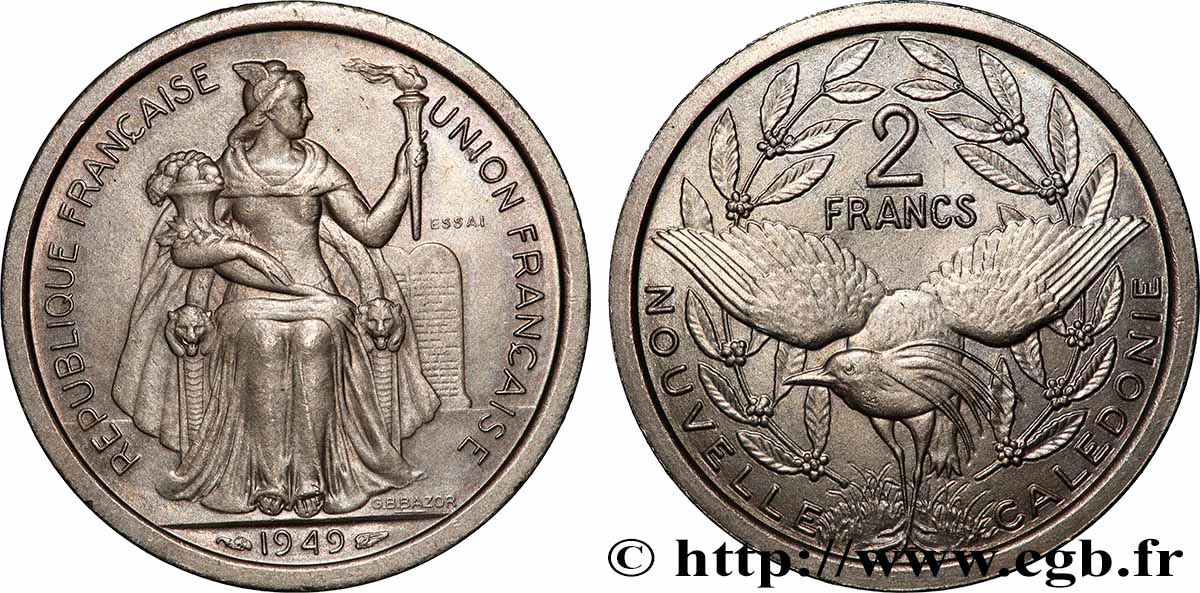 NOUVELLE CALÉDONIE Essai de 2 Francs 1949 Paris SPL