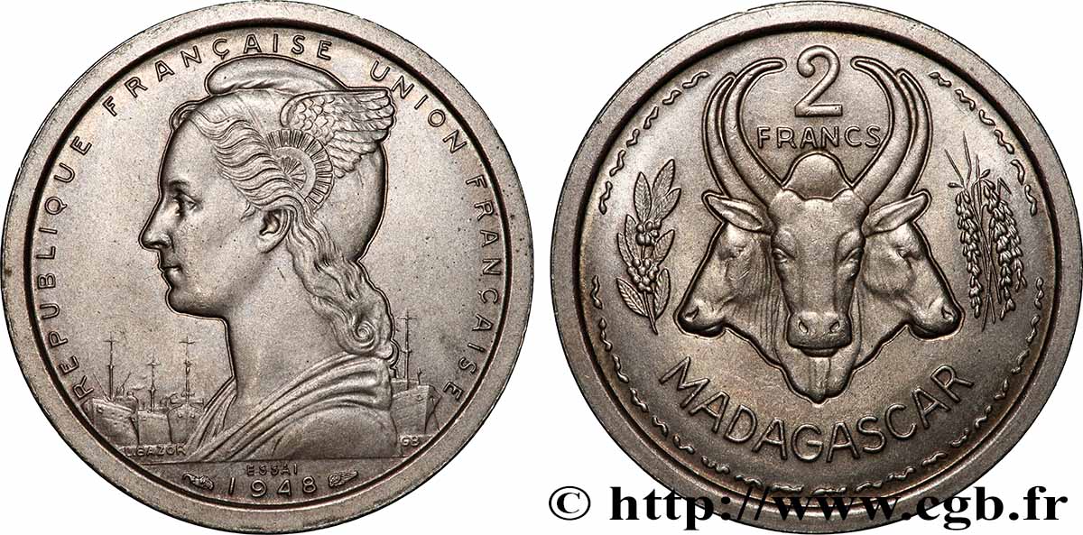 MADAGASCAR - Union française Essai de 2 Francs 1948 Paris SPL