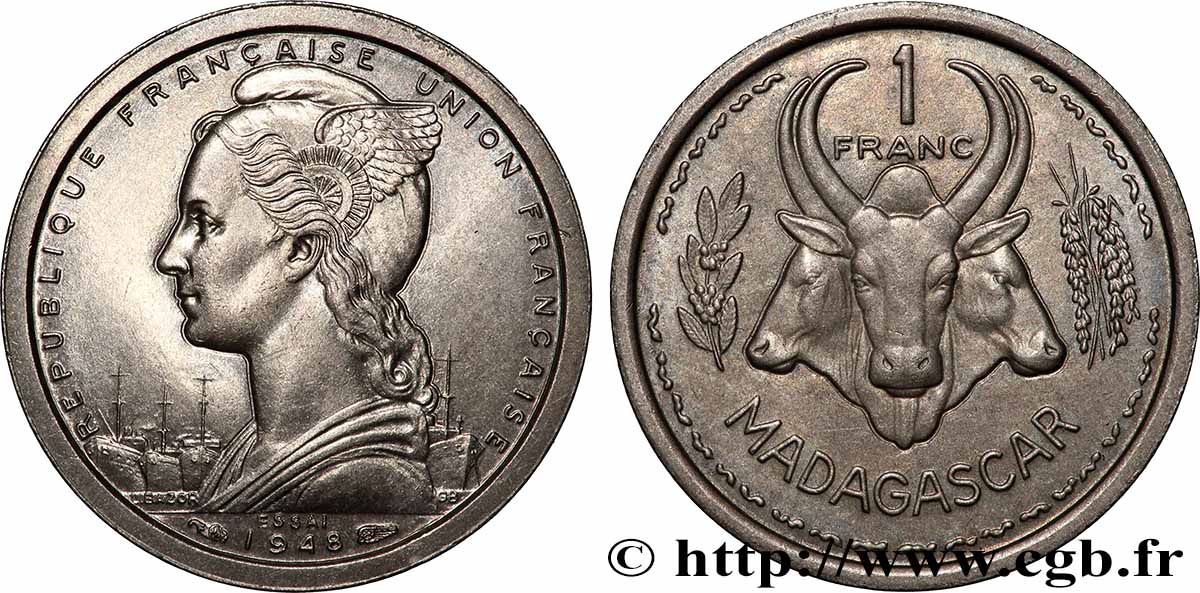 MADAGASCAR - Union française Essai de 1 Franc 1948 Paris SUP