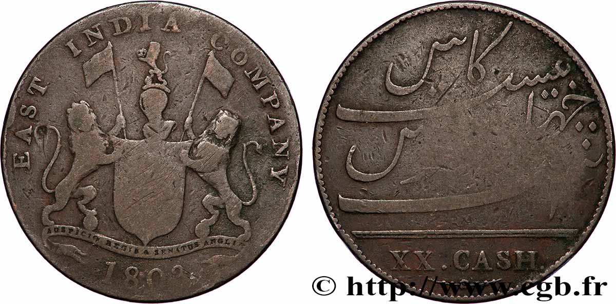ILE DE FRANCE (MAURITIUS) XX (20) Cash East India Company 1803 Madras fS