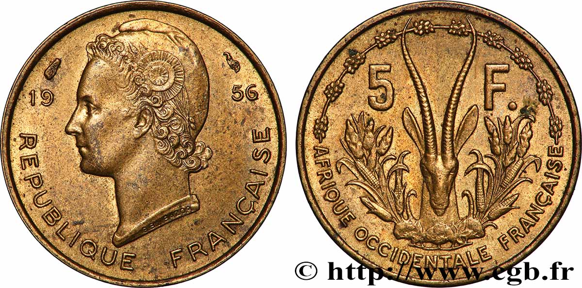 FRANZÖSISCHE WESTAFRIKA 5 Francs 1956 Paris fVZ