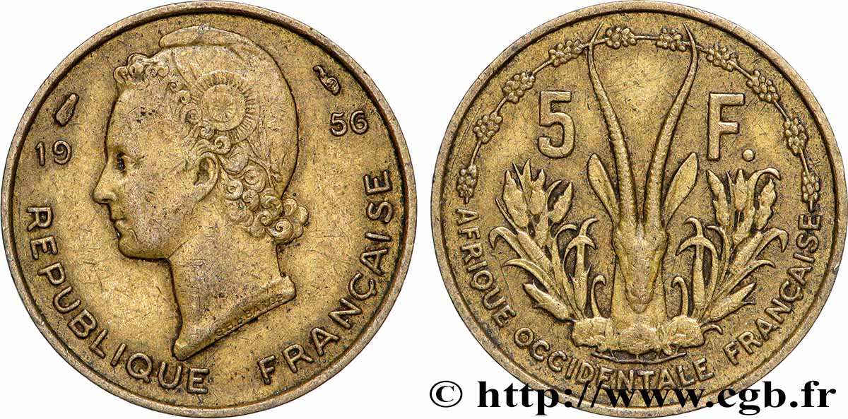 FRENCH WEST AFRICA 5 Francs 1956 Paris VF