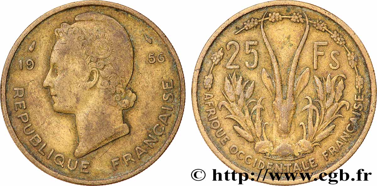 AFRIQUE OCCIDENTALE FRANÇAISE 25 Francs 1956 Paris TB+