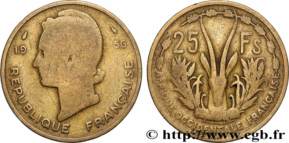 FRENCH WEST AFRICA 25 Francs 1956 Paris F