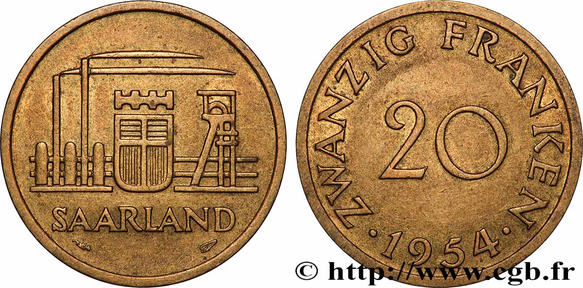 SAARLAND 20 Franken 1954 Paris fVZ