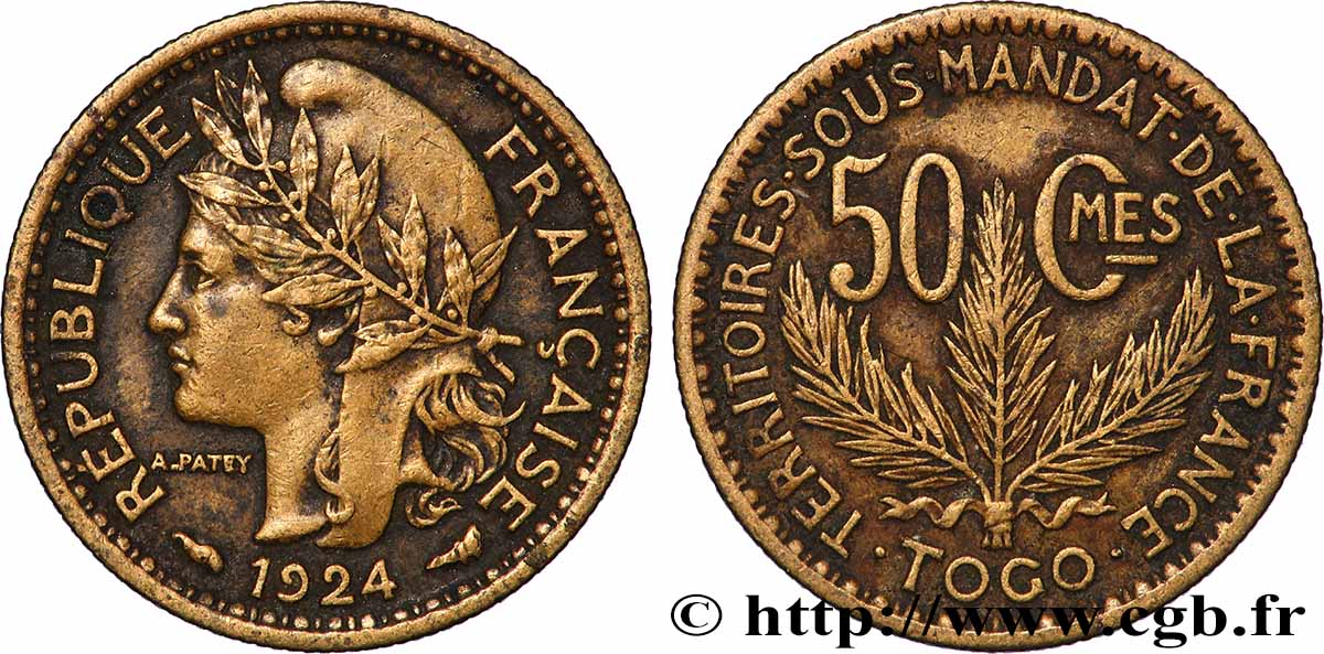 TOGO - TERRITOIRES SOUS MANDAT FRANÇAIS 50 Centimes 1924 Paris TTB
