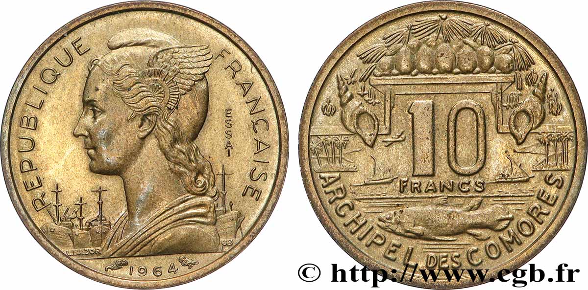 COMOROS Essai de 10 Francs 1964 Paris AU