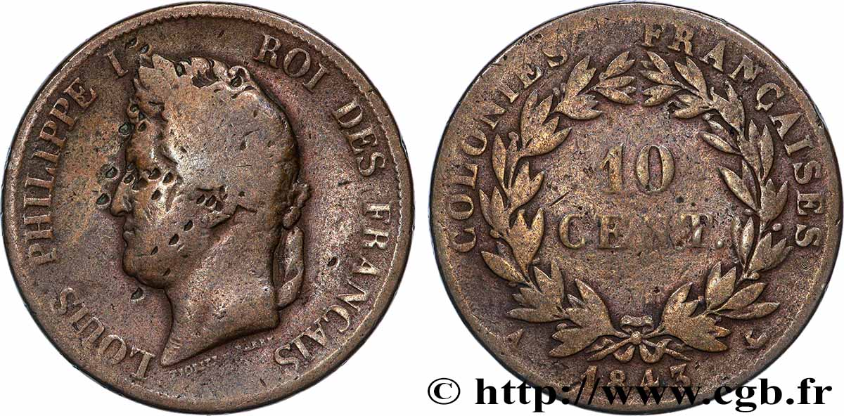COLONIES FRANÇAISES - Louis-Philippe, pour les Îles Marquises 10 Centimes 1843 Paris TB