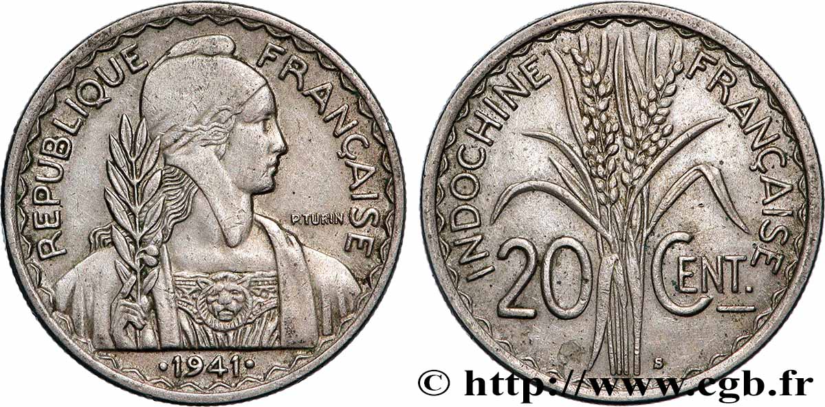 INDOCHINE FRANÇAISE 20 Centièmes 1941 San Francisco TTB+