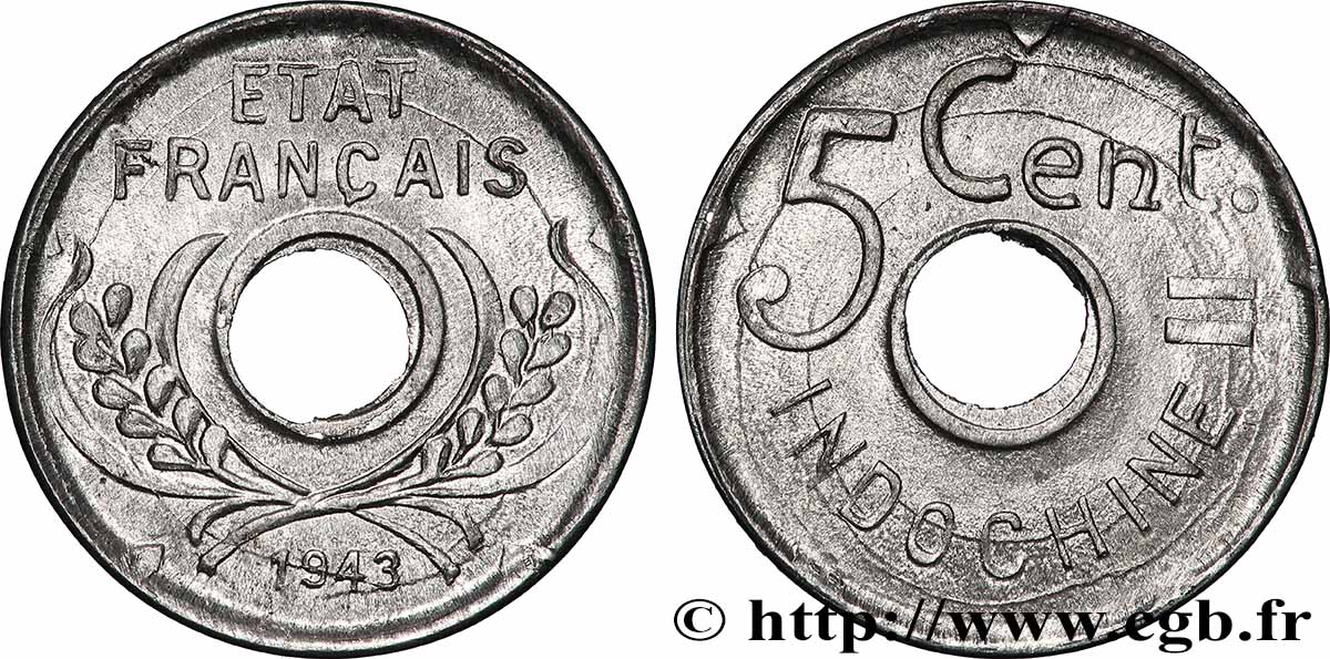 FRANZÖSISCHE-INDOCHINA 5 Centièmes 1943 Hanoï VZ