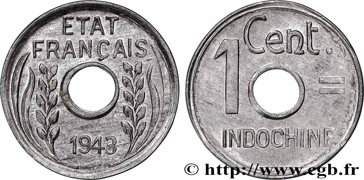 FRENCH INDOCHINA 1 Centième 1943 Hanoï AU