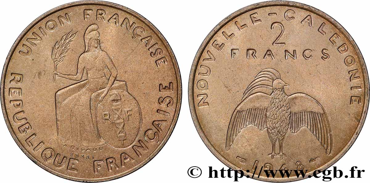 NUOVA CALEDONIA Essai de 2 Francs avec listel en relief 1948 Paris MS