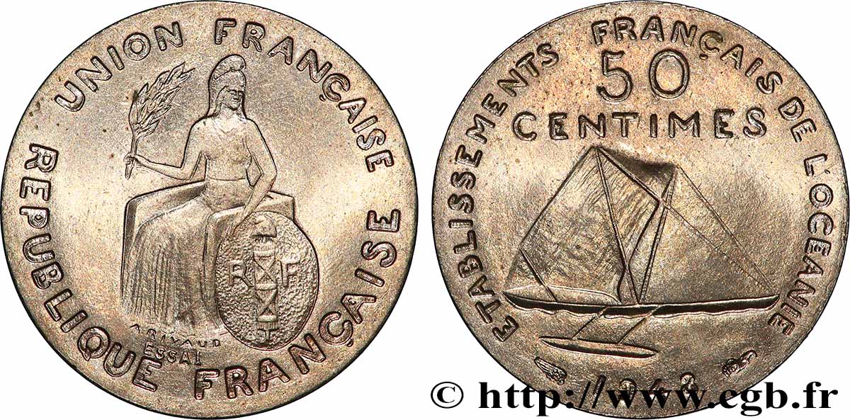 POLYNÉSIE FRANÇAISE - Océanie française Essai 50 centimes sans listel 1948 Paris SPL