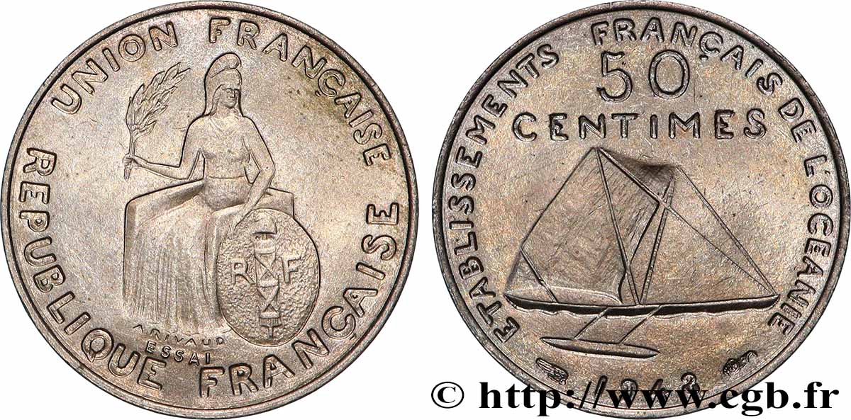 FRENCH POLYNESIA - Oceania Francesa Essai 50 centimes avec listel 1948 Paris SC