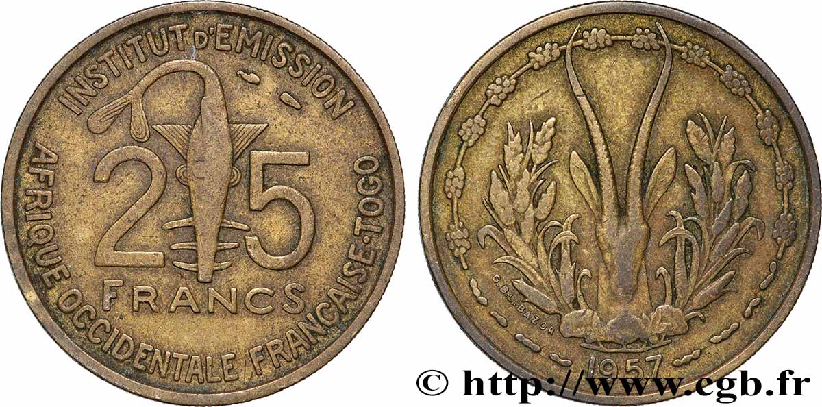 AFRICA OCCIDENTALE FRANCESE - TOGO 25 Francs 1957 Paris q.BB