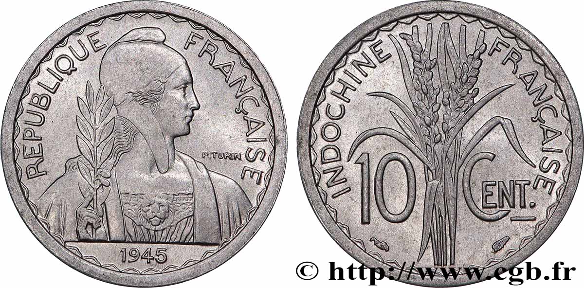 INDOCINA FRANCESE 10 Centièmes 1945 Paris SPL