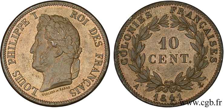 COLONIES FRANÇAISES - Louis-Philippe pour la Guadeloupe 10 centimes 1841 Paris SPL 