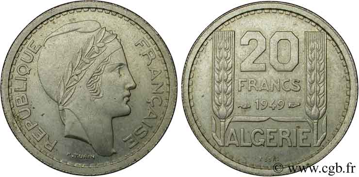 ALGÉRIE Essai 20 Francs Turin 1949  SPL 