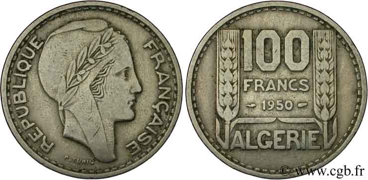 ALGÉRIE 100 Francs Turin 1950  TB 