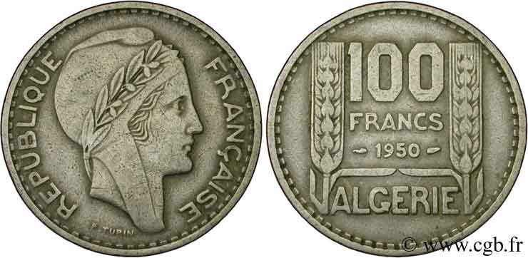 ALGÉRIE 100 Francs Turin 1950  TTB 