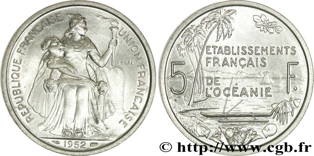 FRENCH POLYNESIA - French Oceania 5 Francs ESSAI 1952 Paris MS 