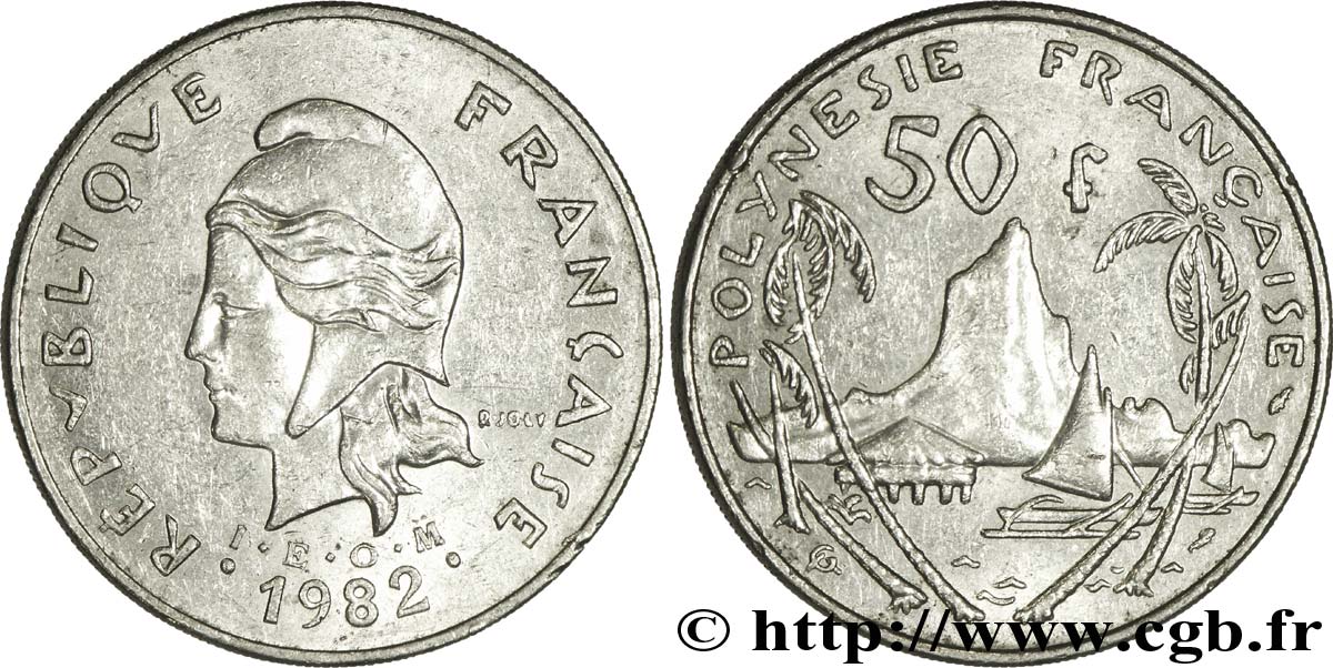 POLYNÉSIE FRANÇAISE 50 Francs I.E.O.M. Marianne / paysage polynésien 1982 Paris TTB+ 