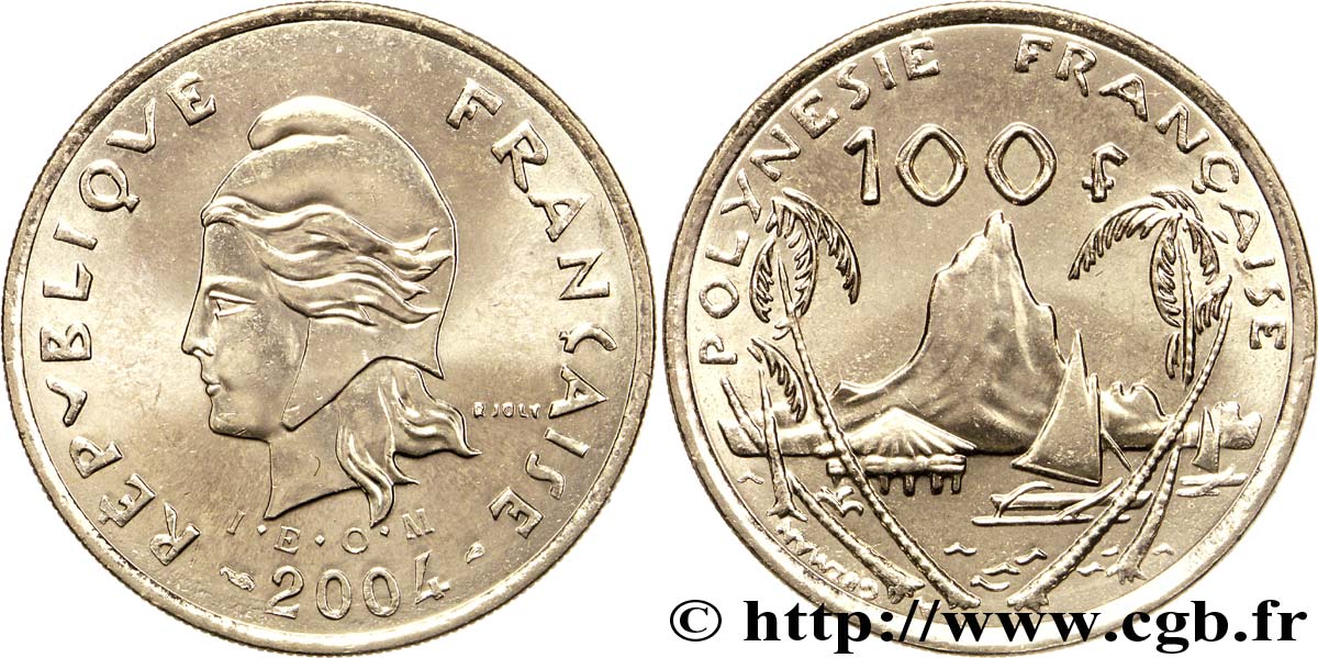POLINESIA FRANCESA 100 Francs I.E.O.M. Marianne / paysage polynésien type IEOM 2004 Paris SC 