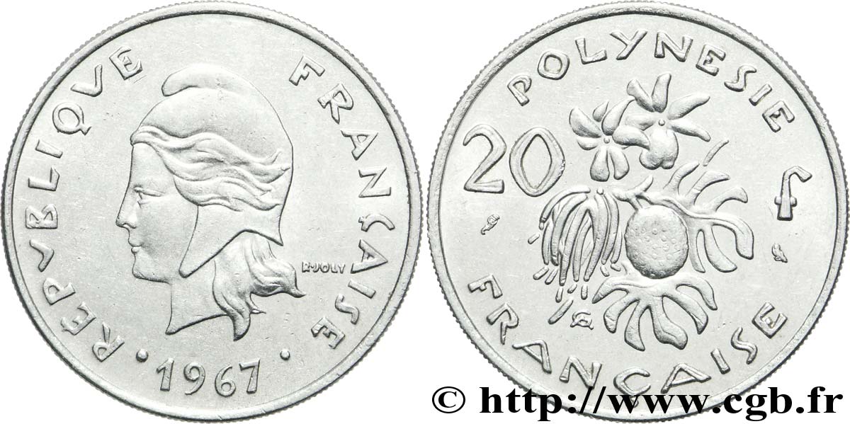 POLINESIA FRANCESE 20 Francs Marianne  1967 Paris SPL 