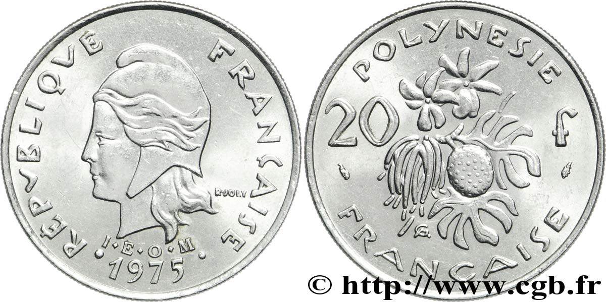 FRENCH POLYNESIA 20 Francs I.E.O.M Marianne  1975 Paris AU 