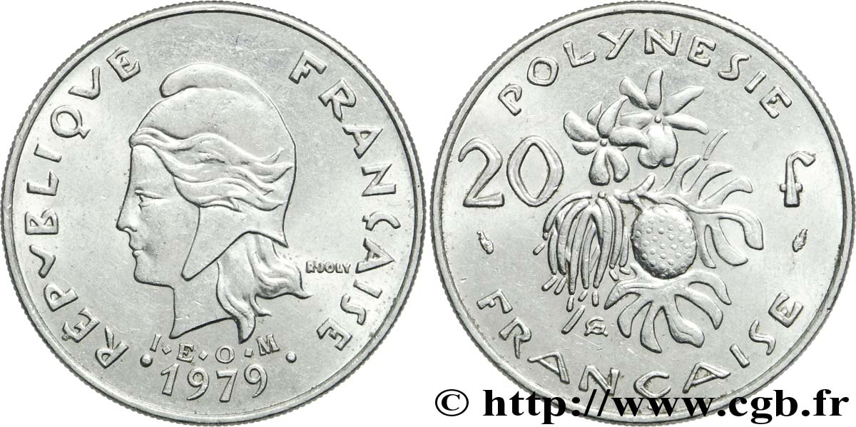 FRENCH POLYNESIA 20 Francs I.E.O.M Marianne  1979 Paris AU 