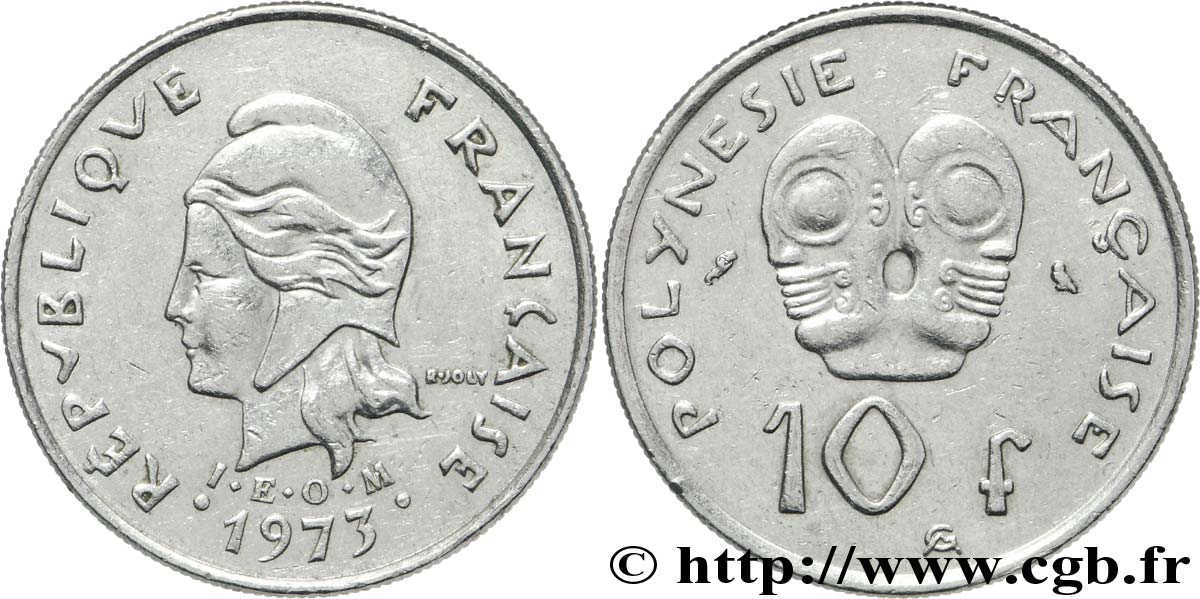 FRANZÖSISCHE-POLYNESIEN 10 Francs I.E.O.M Marianne 1973 Paris SS 