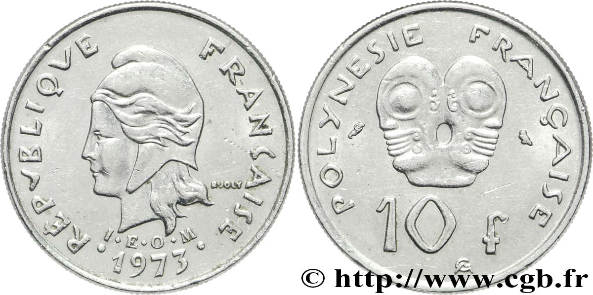 FRENCH POLYNESIA 10 Francs I.E.O.M Marianne 1973 Paris AU 