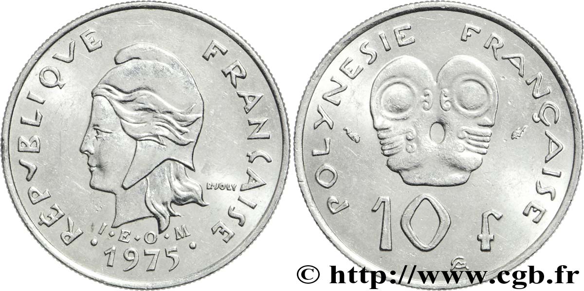 FRENCH POLYNESIA 10 Francs I.E.O.M Marianne 1975 Paris AU 