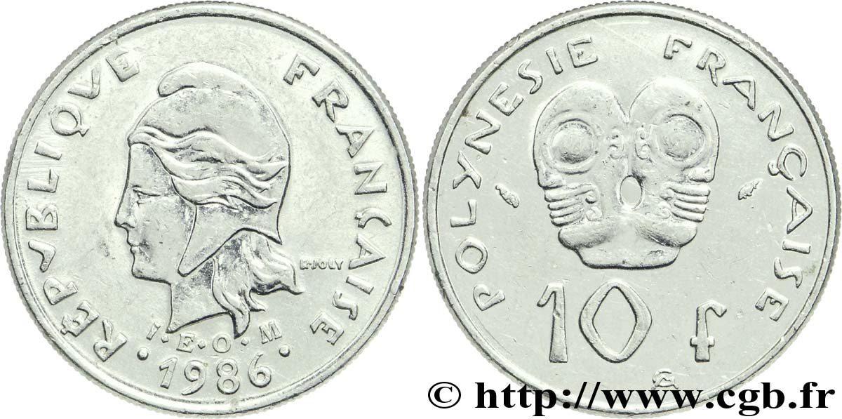 FRENCH POLYNESIA 10 Francs I.E.O.M Marianne 1986 Paris AU 