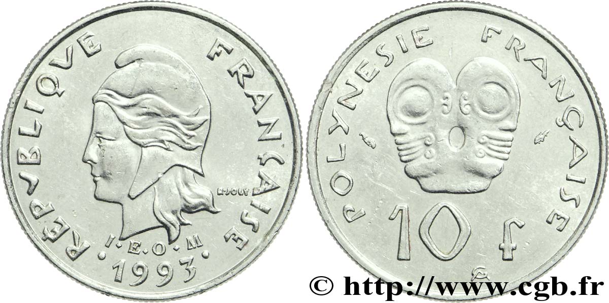 FRENCH POLYNESIA 10 Francs I.E.O.M Marianne 1993 Paris AU 