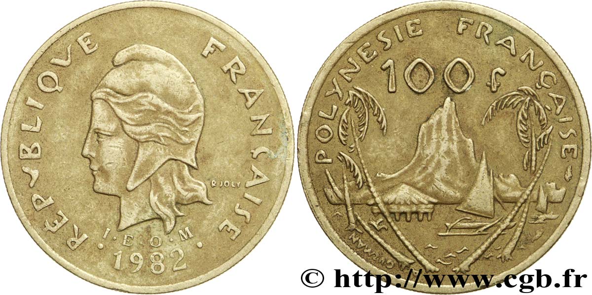 POLYNÉSIE FRANÇAISE 100 Francs I.E.O.M. Marianne / paysage polynésien type IEOM 1982 Paris TTB 