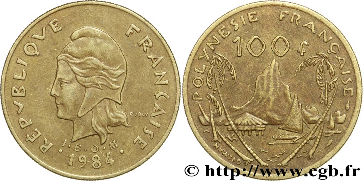 POLYNÉSIE FRANÇAISE 100 Francs I.E.O.M. Marianne / paysage polynésien type IEOM 1984 Paris TTB 