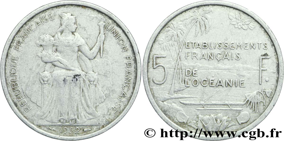 FRENCH POLYNESIA - French Oceania 5 Francs Établissements Français de l’Océanie 1952 Paris VF 