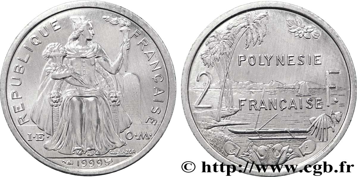 FRANZÖSISCHE-POLYNESIEN 2 Francs 1999 Paris fST 