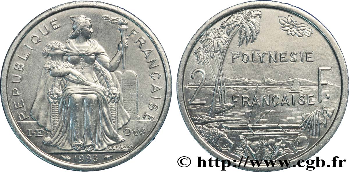 POLYNÉSIE FRANÇAISE 2 Francs 1993 Paris SPL 