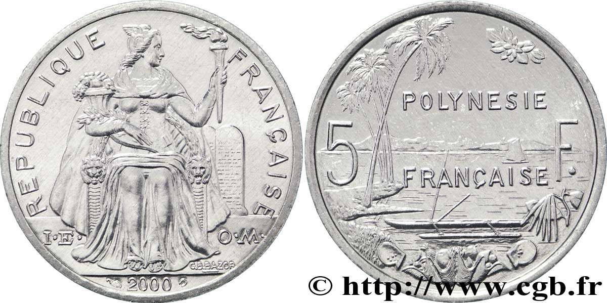 POLINESIA FRANCESE 5 Francs I.E.O.M. 2000 Paris MS 