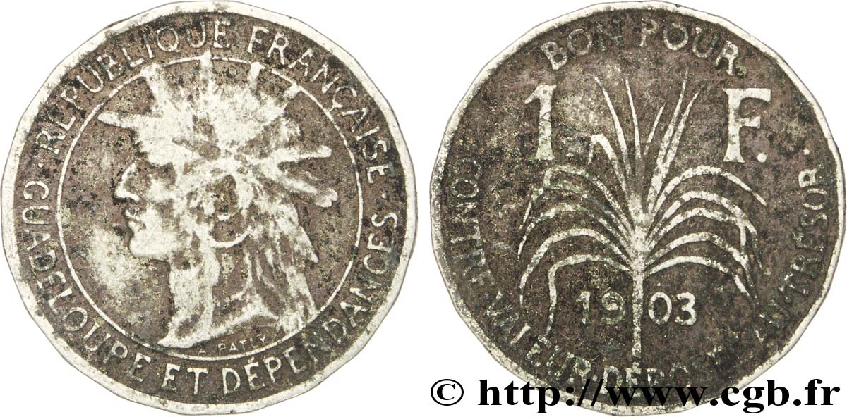 GUADELOUPE Bon pour 1 Franc indien caraïbe / canne à sucre 1903  B 