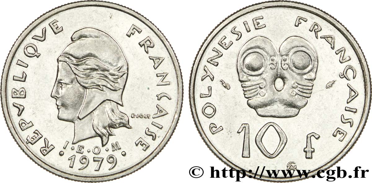 POLINESIA FRANCESA 10 Francs I.E.O.M Marianne 1979 Paris MBC+ 