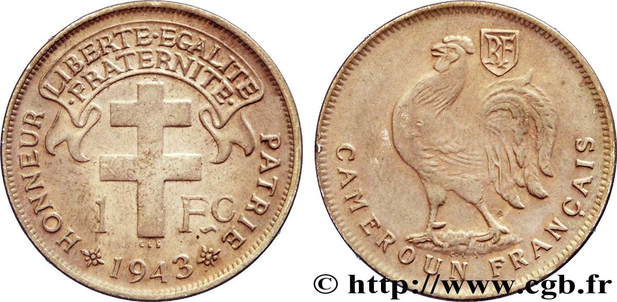 CAMEROUN - TERRITOIRES SOUS MANDAT FRANÇAIS 1 Franc ‘Cameroun Français’ 1943 Prétoria TTB 