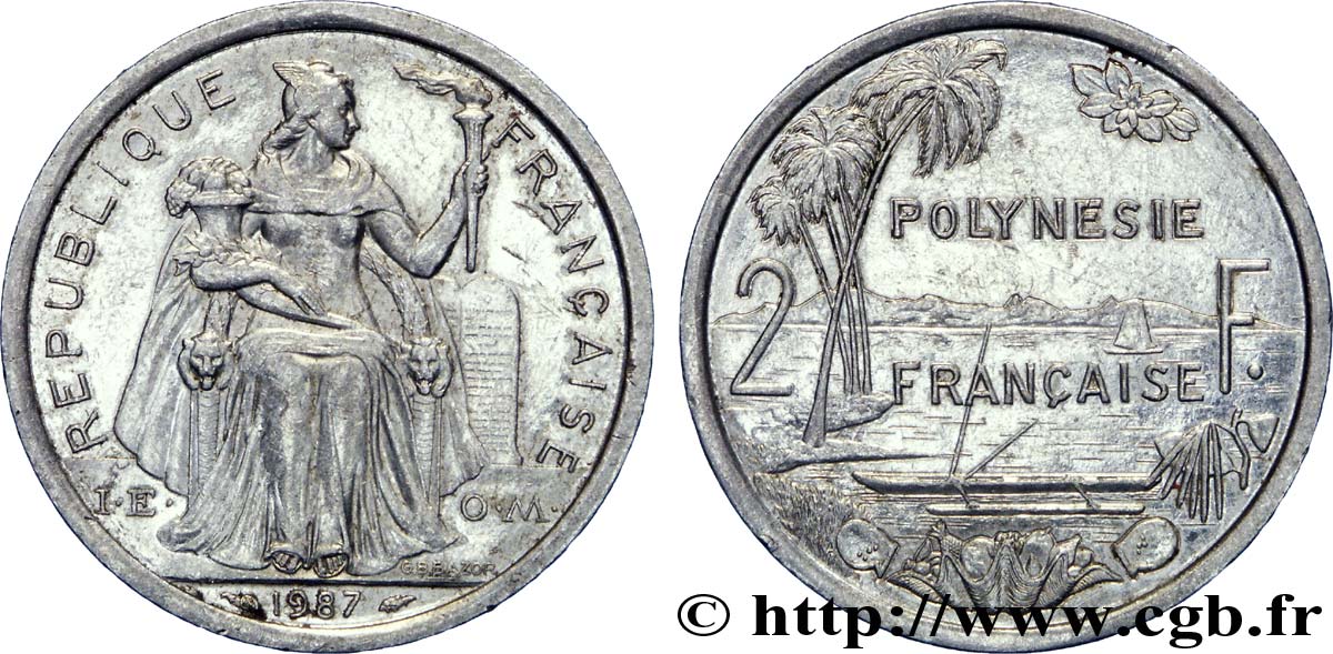 POLYNÉSIE FRANÇAISE 2 Francs I.E.O.M. Polynésie Française 1987 Paris TTB 