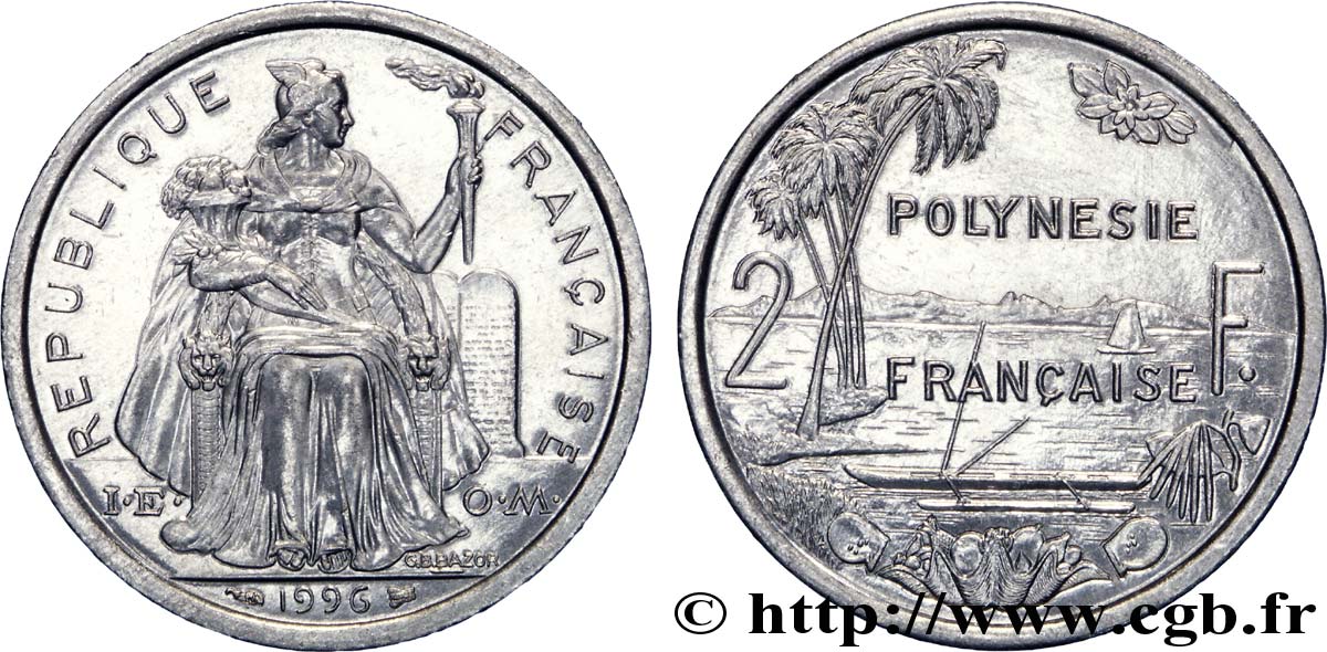 POLYNÉSIE FRANÇAISE 2 Francs I.E.O.M. Polynésie Française 1996 Paris SUP 