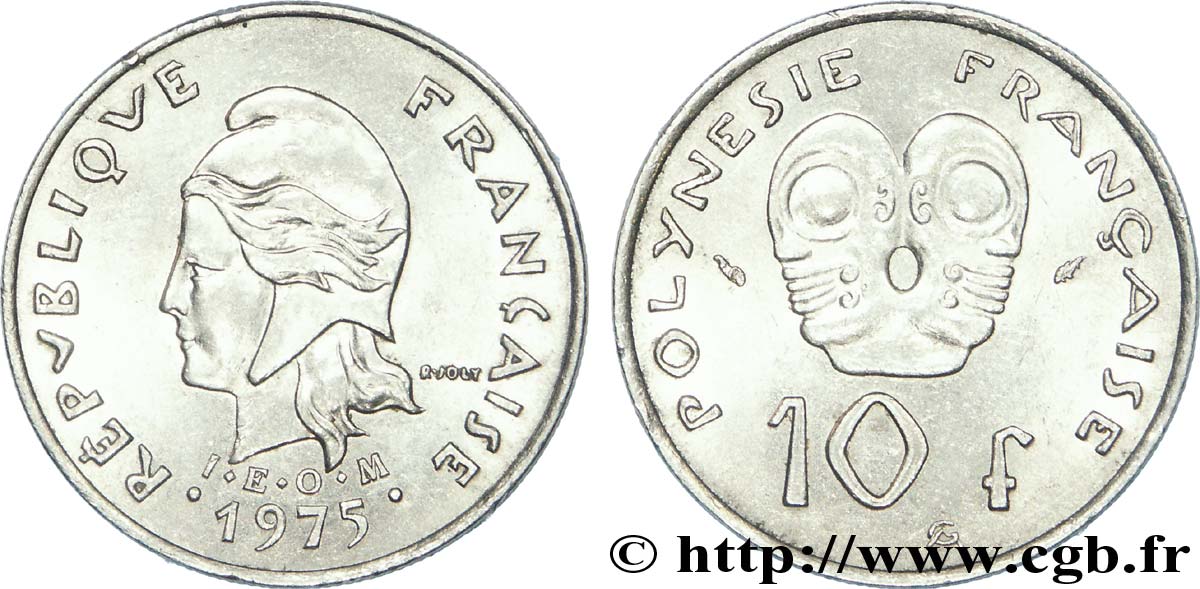 POLYNÉSIE FRANÇAISE 10 Francs I.E.O.M Marianne 1975 Paris TTB+ 