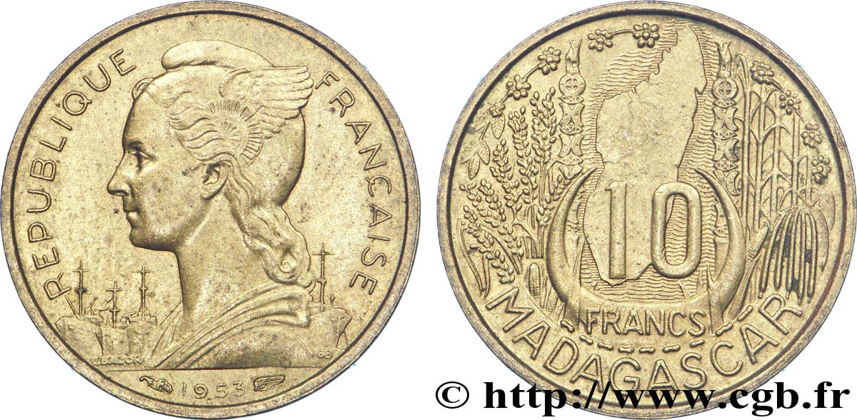 MADAGASCAR - Union française 10 Francs 1953 Paris SUP 