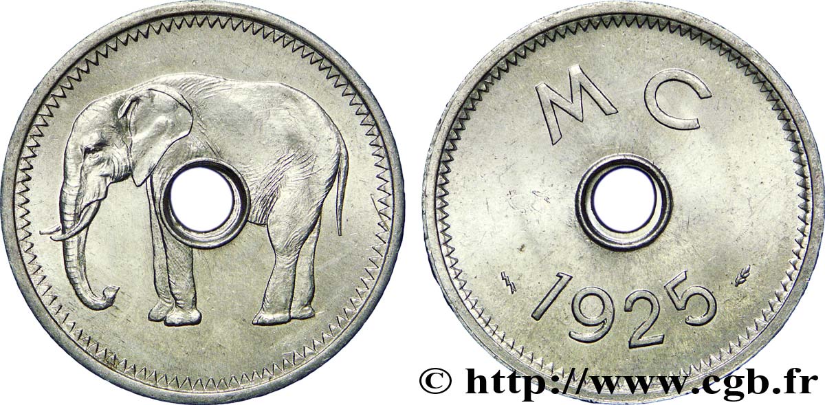 CONGO FRANçAIS 1 Jeton éléphant MC (Moyen Congo) 1925 Poissy SUP 
