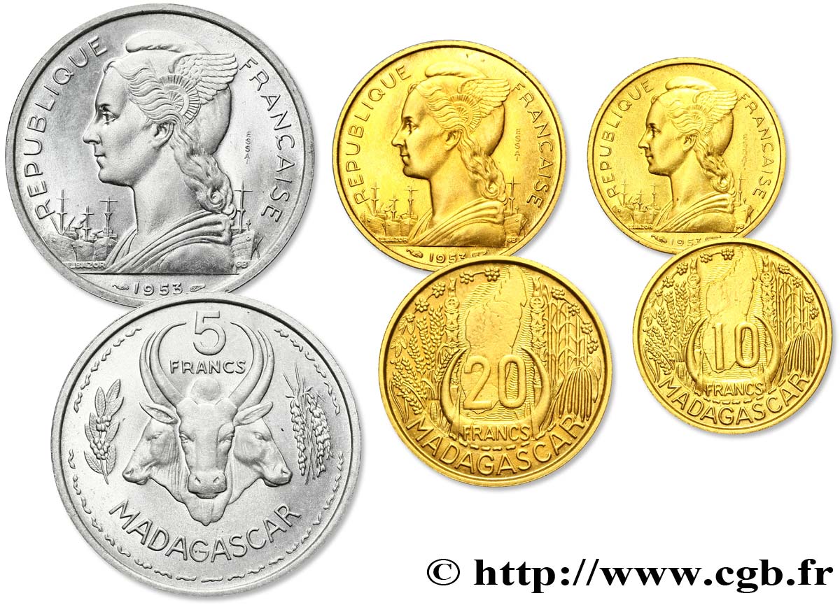 MADAGASCAR - UNION FRANCESE Boîte d’essais de 5, 10 et 20 Francs 1953 Paris MS 